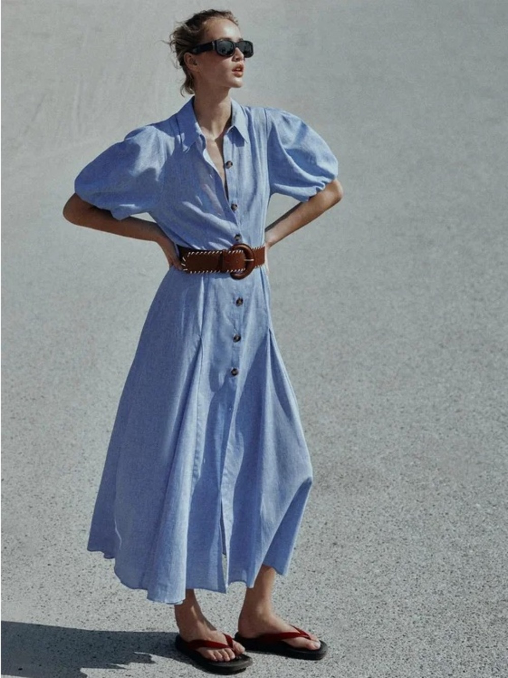 Zara Linen Blend Belted Dress New